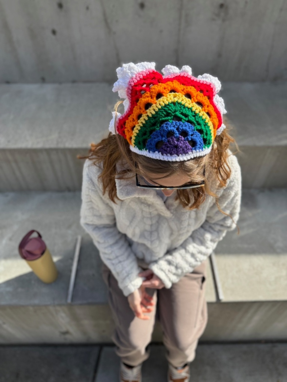 Handmade Rainbow Crochet Bandana w/ Ruffle Trim | Fits Most